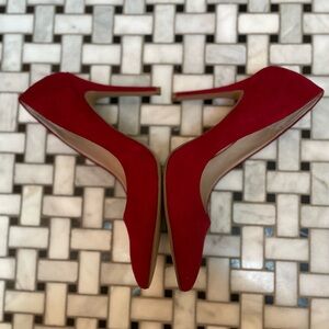 Red suede shoes worn once for an event